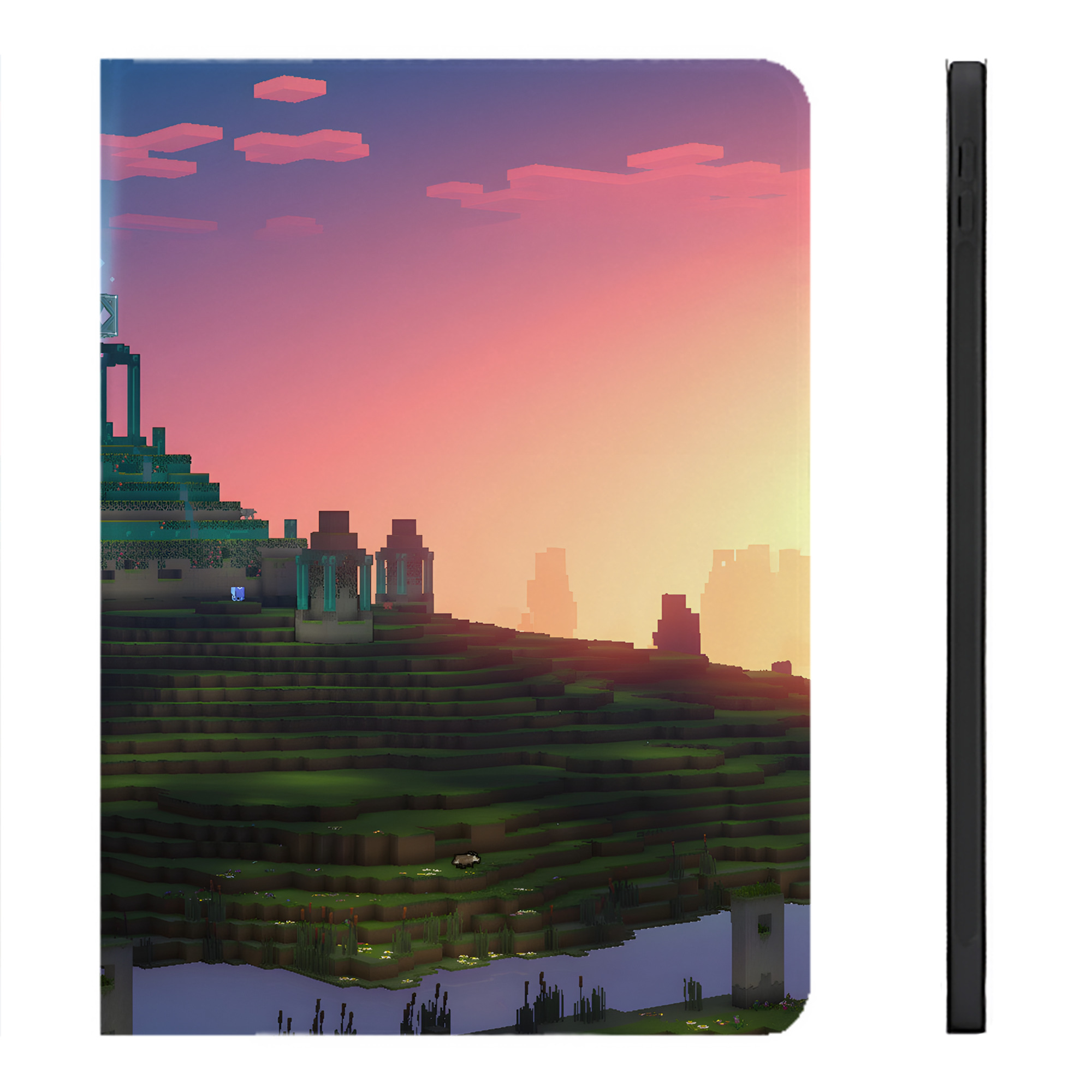 （画像用） マインクラフト ブロックの世界 Minecraft MC Block world IPadケース ペンホルダー付き ブックスタイルデザイン